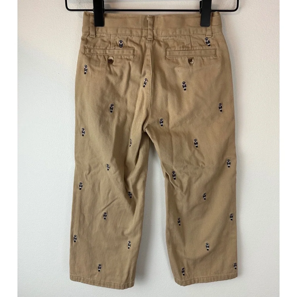 JANIE & JACK Khaki Nutcracker Embroidered Preppy Holiday Dress Pants | 4